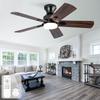 42-Inch Flat Ceiling Fan, 5 Double-Sided Plywood Blades Black / Oak Wood Look, Reversible DC Motor, Dimmable 3-Color LED Light for Indoor Use