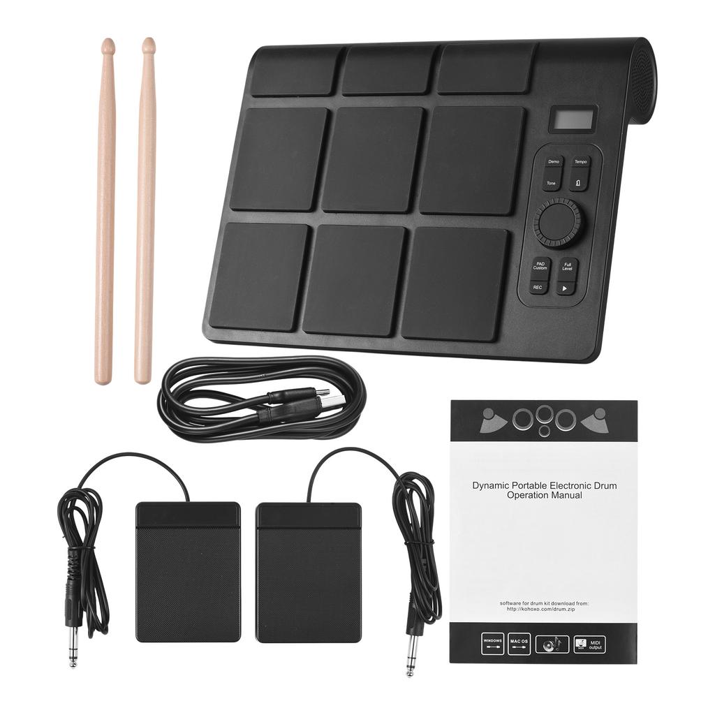 Electronic Tabletop Drum Set with 2 Speaker 9 Pads Color Lighting Supports BT MIDI Various Audio Connection LCD Display