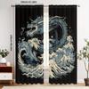 2pcs Dragon Design Blackout Curtains  Polyester Retro Japanese-Inspired Dragon & Wave Art, Grommet Top for Easy Hanging