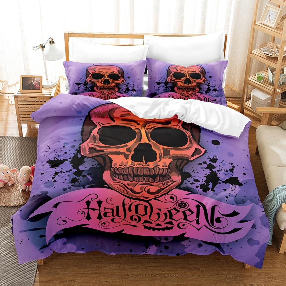 Cartoon Rose Skull Print Bedding Set Soft and Breathable Comforter Set Suitable for children's bedroom, guest room decoration