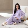 Women's Pure Cotton Striped Long-Sleeve Pajamas Set for Spring/Autumn, Wear Indoors or Out, Customizable Design Available.