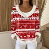 Women's Fashion Plush V Neck Pullover Top Long Sleeve Tee Christmas Printed Sweatshirt
