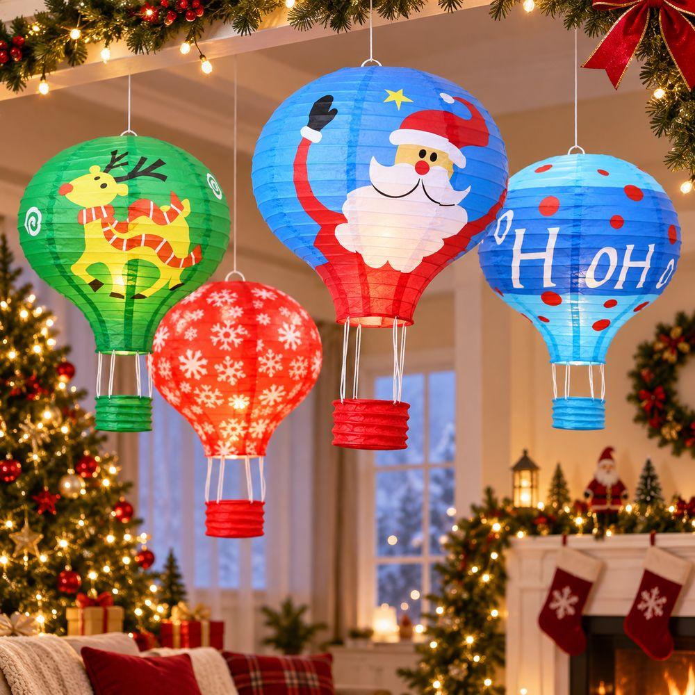 Santa Claus Reindeer Snowman Air Balloon Lantern Paper Lantern Decoration  Christmas Party Decor