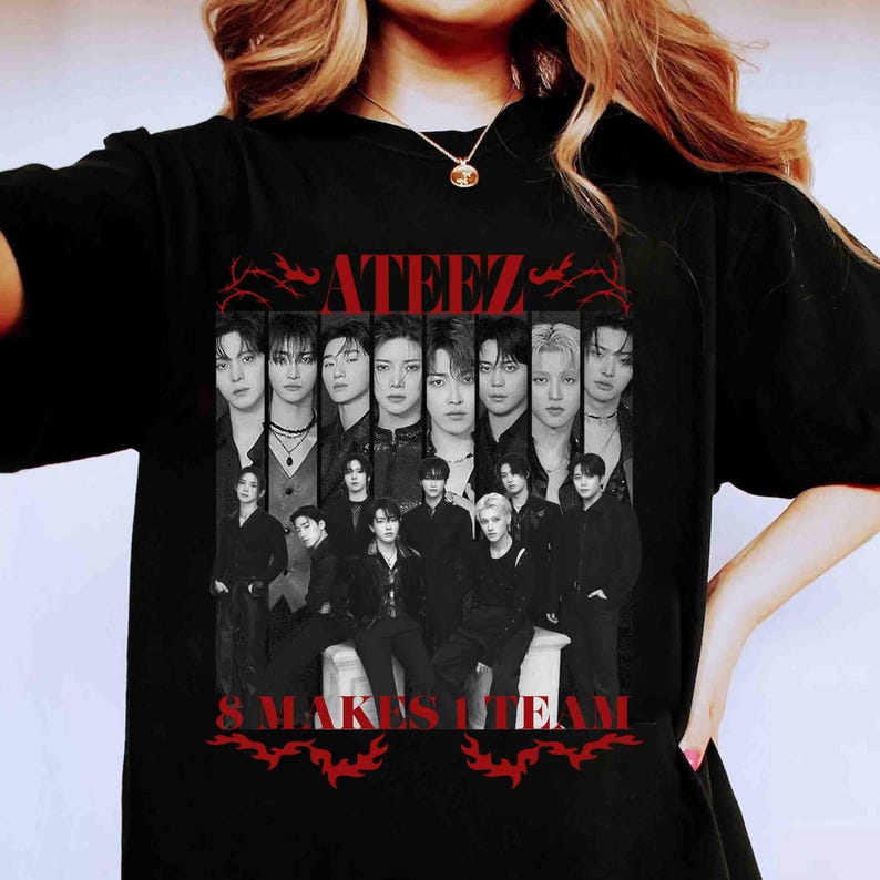 Футболка с участниками Ateez, Ретро-футболка Ateez 2026 World Tour in Fantasy, Футболка Ateez Golden Hour, K-pop футболка Ateez, Футболка с участниками Ateez Aniteez 4XL