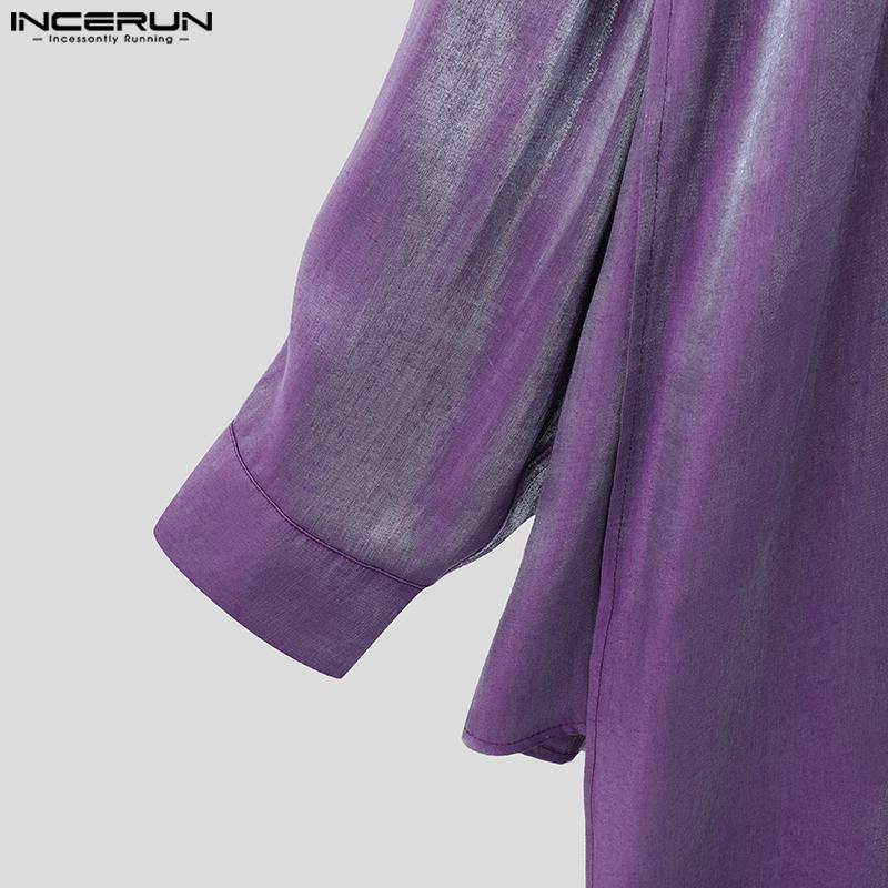 INCERUN Men Long Sleeve Shoulder Ribbon Glitter Loose Shirts Tops