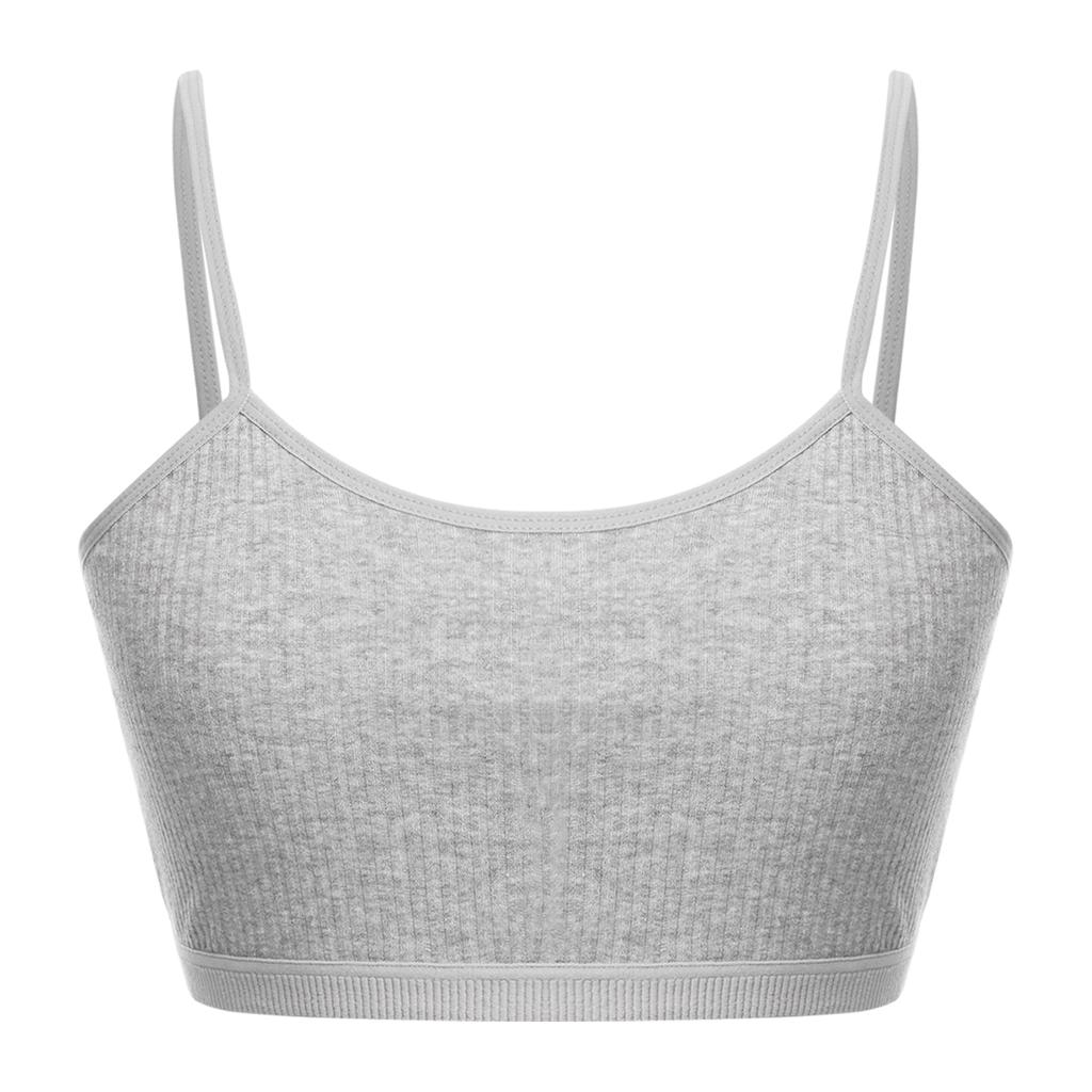 Girls Solid Color Spaghetti Straps Crop Top Ribbed Bra Vest Camisole Sportswear