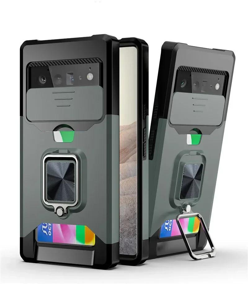 

Case for Google Pixle 9 Pro XL 8 7 6Pro 8A 7A 6A Slide Camera Card Holder Slot Wallet Protective With Magnetic Ring Stand Cover For Pixel 8