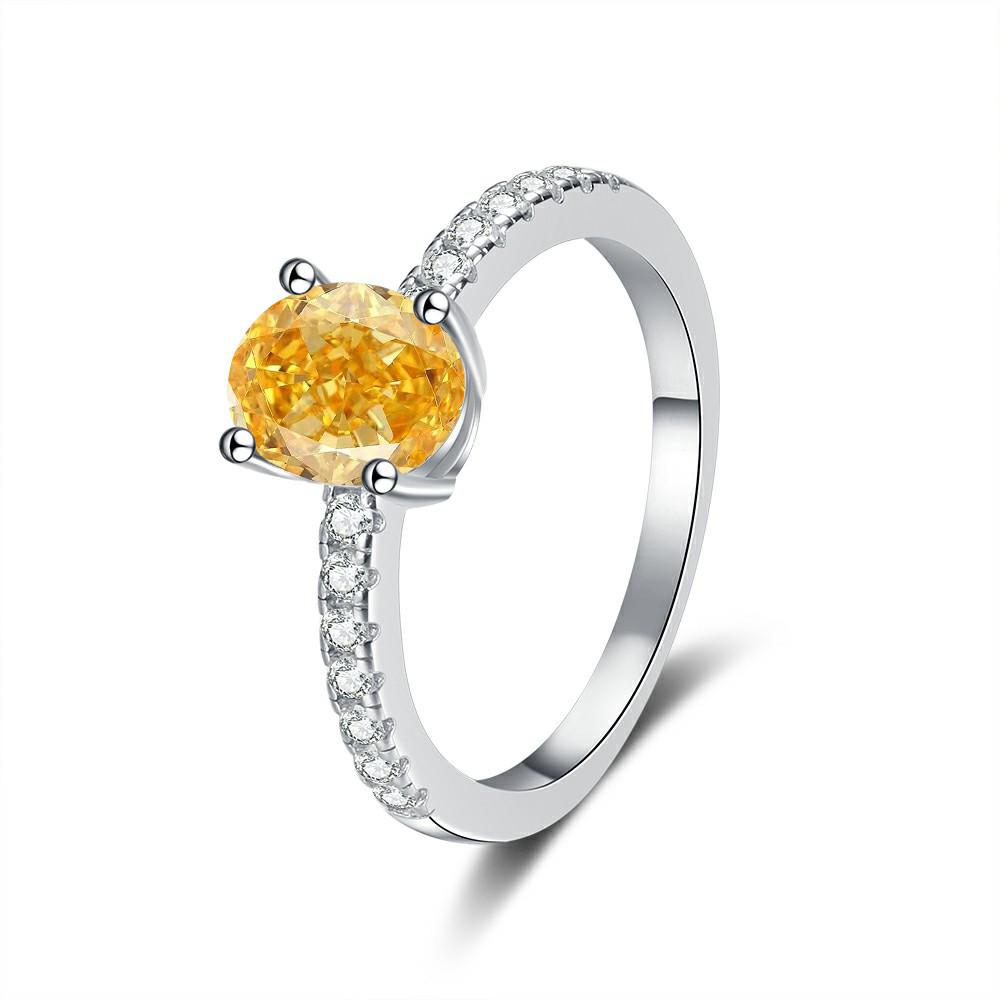 S925 Sterling Silver Egg-Shaped Women's Ring: Yellow, Green, Blue, Sea Blue Diamond, Korean Style