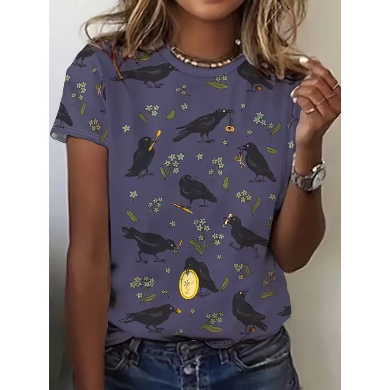 Women s Elegant 3D Printed Round Neck T-shirt 2XS