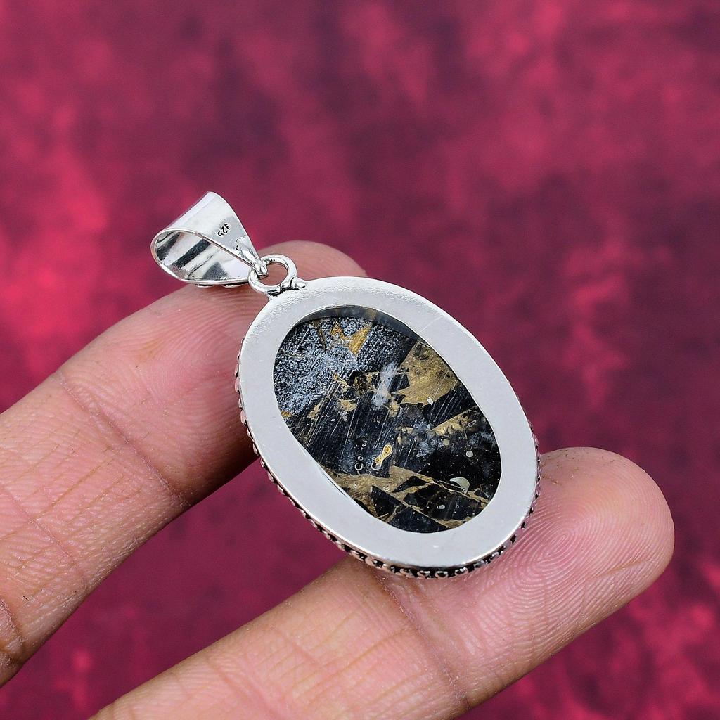 Black Copper Turquoise Pendant Gemstone Jewelry, 925 Solid Sterling Silver Pendant, Gift For Women Handmade Pendant