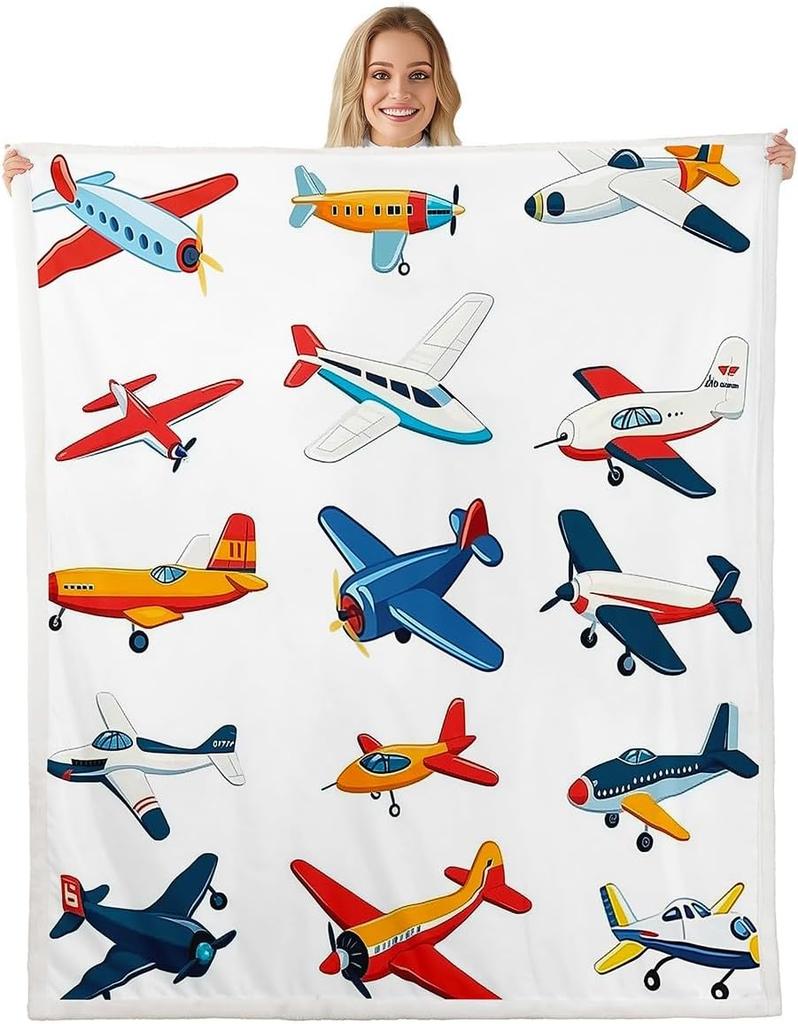 Colorful Airplane Blanket Soft Fleece Throw Kids Room Decor Aviation Theme Baby Gift Home Decoration