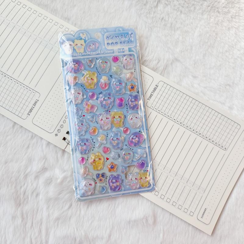 3D Crystal Glitter Stickers - Cute Cartoon Animal Waterproof Decals, DIY Journal Decor & Kids Reward Stickers