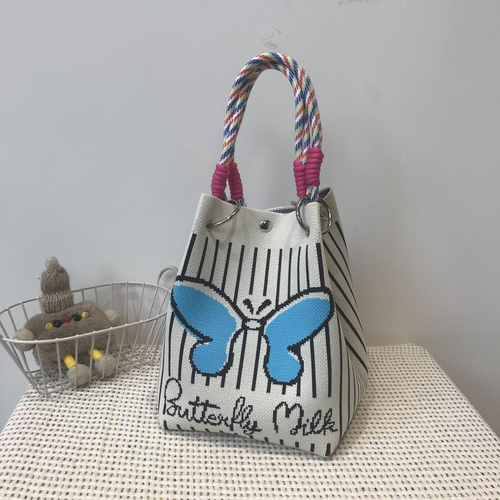 Korean Style Knitted Bucket Bag - Women's Fashion Versatile Handbag 2025