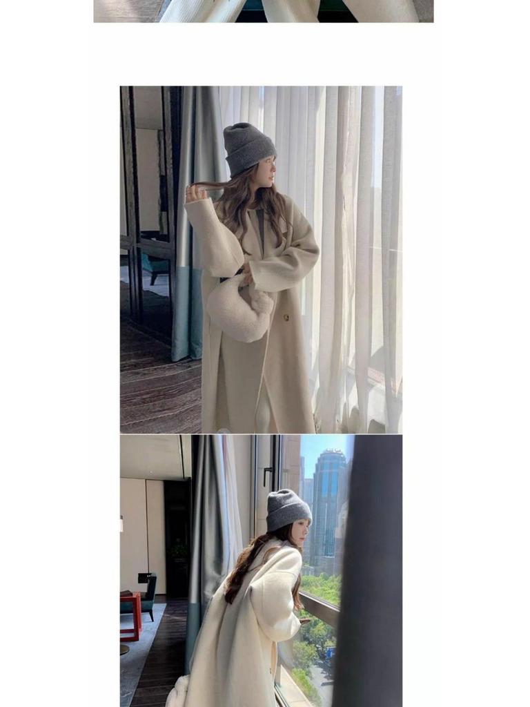 Sense Oatmeal Wool Coat for Women - Korean Style, Mid-Length, Plus Velvet, Thick, Perfect for Autumn and Winter.
