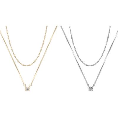 Doppellagige Halskette mit 1 Zirkonia Schmuck Wasserfest