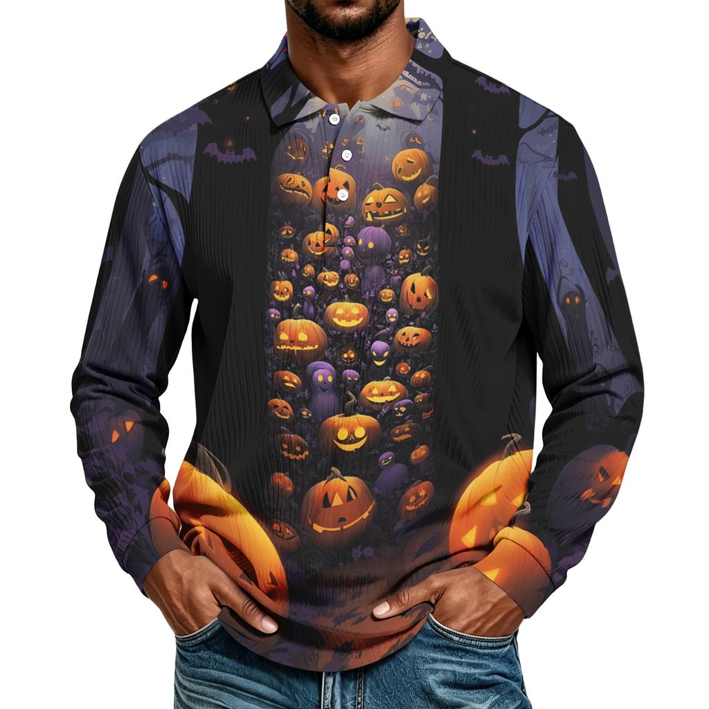 Herren Langarmshirt Halloween-Print Lockerer Schnitt Lässiges Oberteil