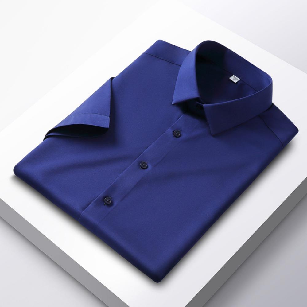 Nové strečové pánské košile proti vráskám s krátkým rukávem pro muže Slim Fit Společenská obchodní halenka košile 6XL