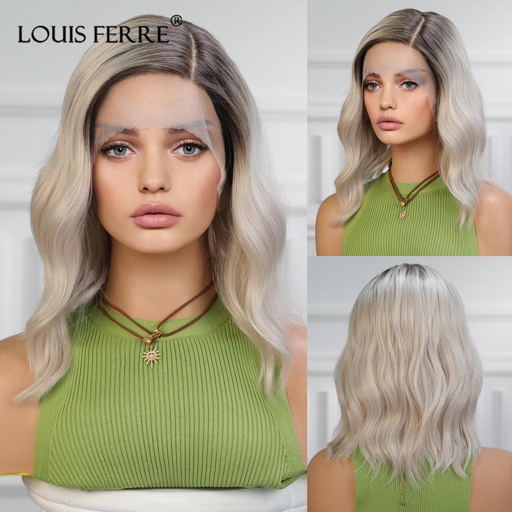 LOUIS FERRE Lange, gewellte Lace-Front-Perücken, blond-weiße Perücke für schwarze und weiße Frauen, Alltags- und Partyhaar, synthetisch, hitzebeständig