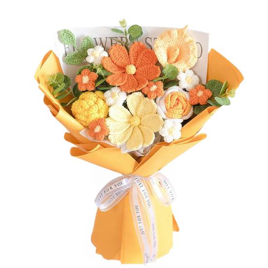 Künstliche Blumen Handgemachte Häkelblumenstrauß Weiches Baumwollgarn Keine Pflege Flexible Stiele Künstliche Rosenblume Hochzeitsdekoration