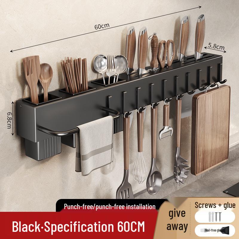 Wall-Mounted Knife & Utensil Holder with Punch-Free Multi-Functional Storage Rack