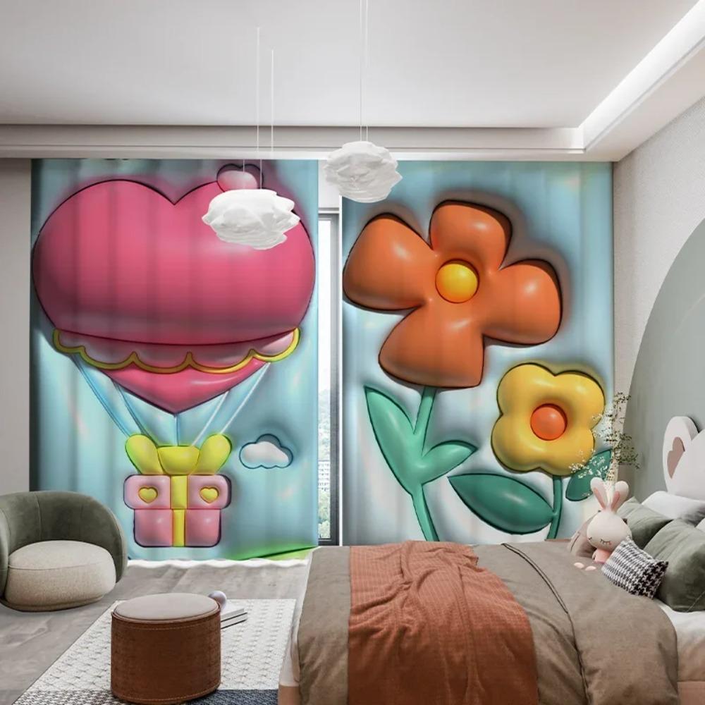 Custom Modern Simple High Shading Curtain Cartoon Pink Love Tulip Ins 3D Children's Room Bedroom Bay Window Thick Blackout Drape
