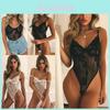 Lussuriosa Lingerie Sexy da Donna Babydoll Teddy con Scollo a V Spalline Regolabili e Design in Pizzo