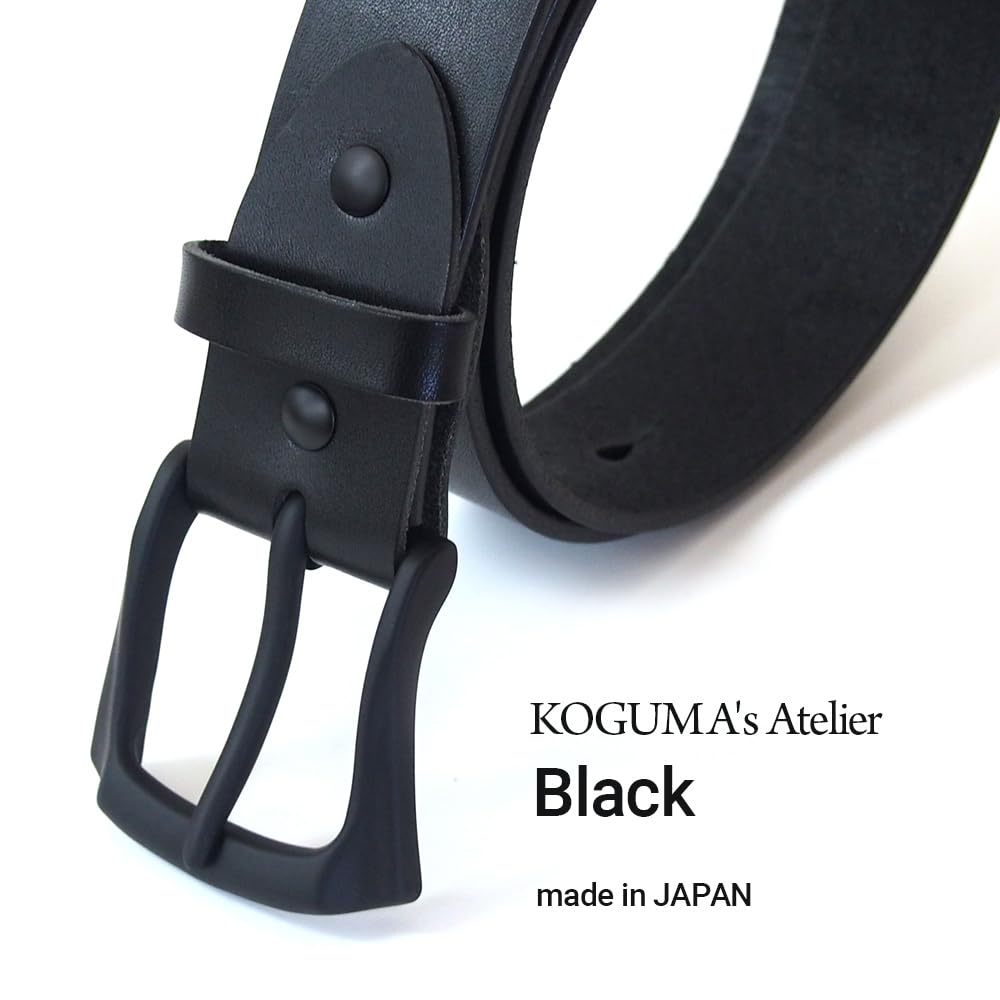 [KOGUMA BELT] Enjoy the Black of Your Belt - Tochigi Leather, Made in Japan, Vegetable-Tanned Leather, Black, Buckle, Men's & Women's, Cowhide
