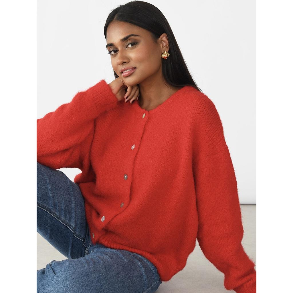 Soft Knitted Cardigan Women's Retro Button Gray Wool Sweater Jacket