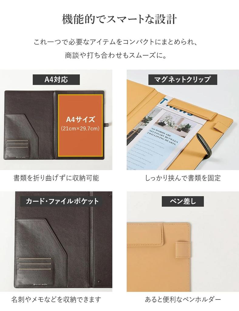 Genuine Leather Binder A4 Cowhide Magnet Clip Board File Leather Slim Thin Practical Document Holder Meeting Business Bi-Fold Multi-Function (Beige