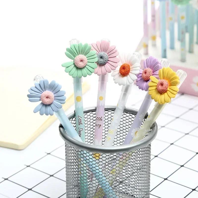 6Pcs Cute Floral Flower Shape Daisy Gel Pen 0.5mm School Office Accessories Student Writing Stationery Colorful Color Random