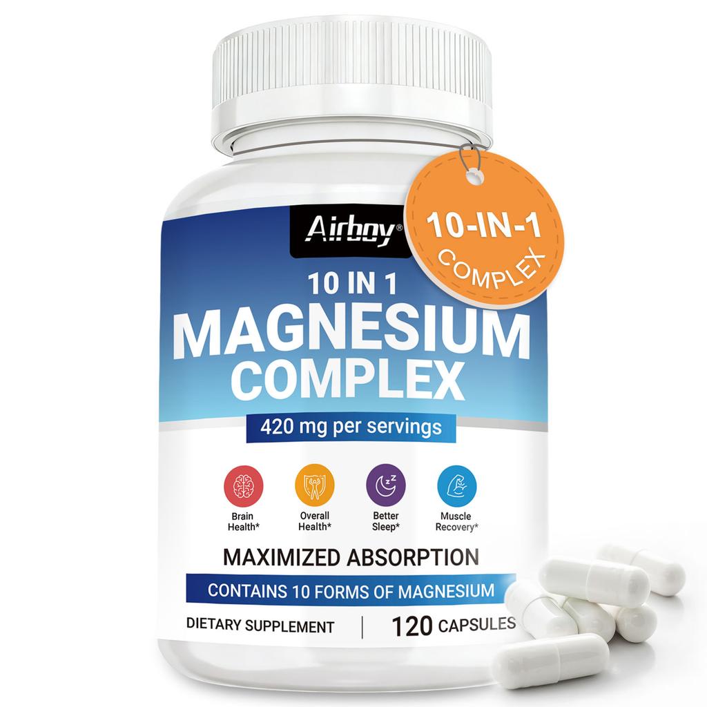 Magnesium complex supplement, containing a blend of magnesium glycinate and magnesium malate, vegetarian capsules.