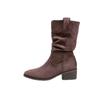 Short Boots Women's Pleated Stacking Boots 2025 New Medium Tube Comfortable Retro British Style Versatile Small Man Height Increase Martin