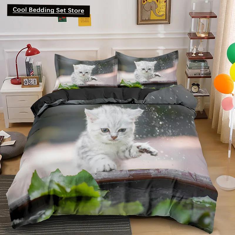 Set Biancheria da Letto per Animali Domestici Simpatico Set Letto per Gatti per Bambini Copripiumino Federa Copripiumino Kawaii Kitty Poliestere Morbido