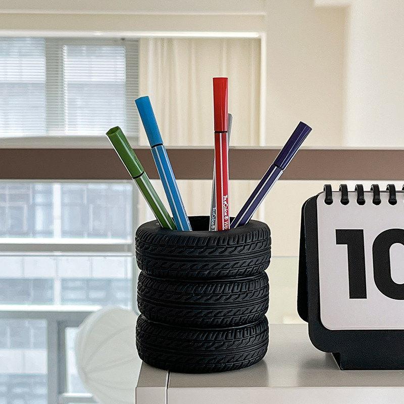 Tire Shaped Pen Holder Fun Desktop Stationery Organizer Space Saving Desk Storage for Home Office School Desk Decoration