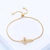 Stylish Copper Set Zirconium Cross Bracelet Men's AND WOMEN'S Gold Color Simple Adjustable Chain Bracelet Party Jewelry