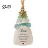 Handmade Christmas Ornament Sea Glass Tree Ornament, Seaglass Art Hanging Decor with Starfish Charm, Coastal Theme Decoration Peace Love Joy