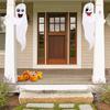 Cute Cartoon Ghost Decoration for Halloween Parties, Indoor Outdoor Hanging Ornament, Funny Winking Design, White Fabric Ghost Prop