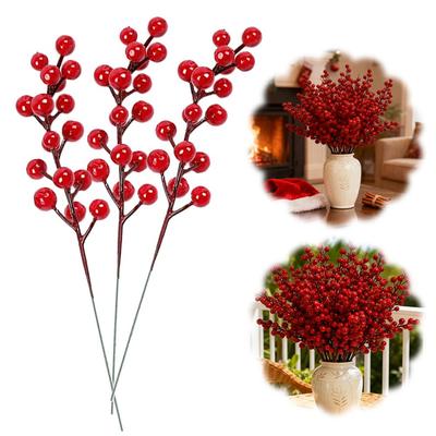 30/1branch Christmas Artificial Berries Stem Red Holly Berry Fake Flowers Plant for Xmas Tree New Year Party Home Decor Ornament