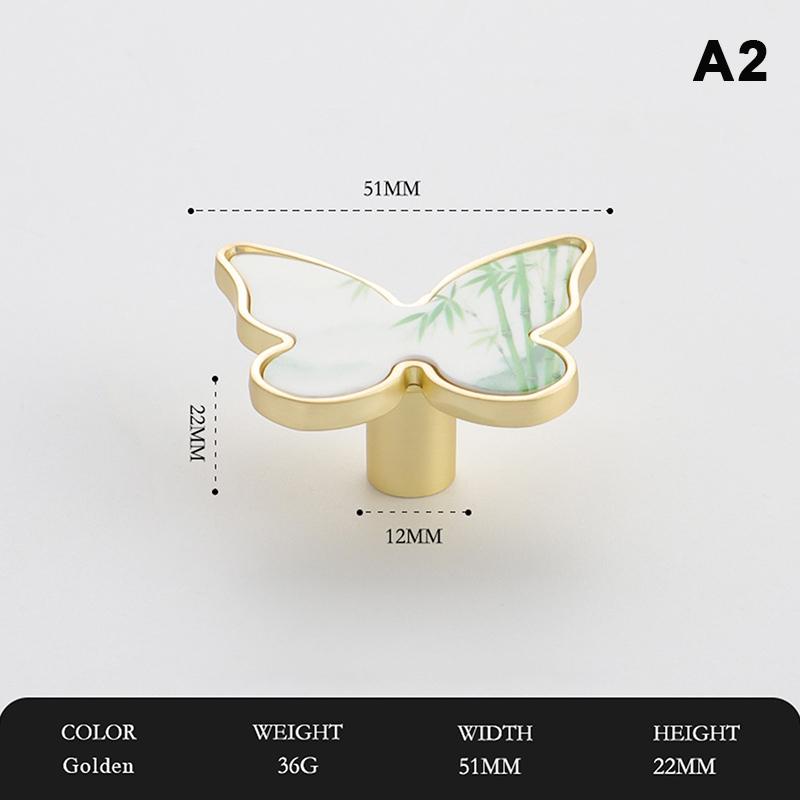 Butterfly Shaped Cabinet Knobs Unique Chinese Painting Pattern Easy Install Furniture Handles for Wardrobe Drawer