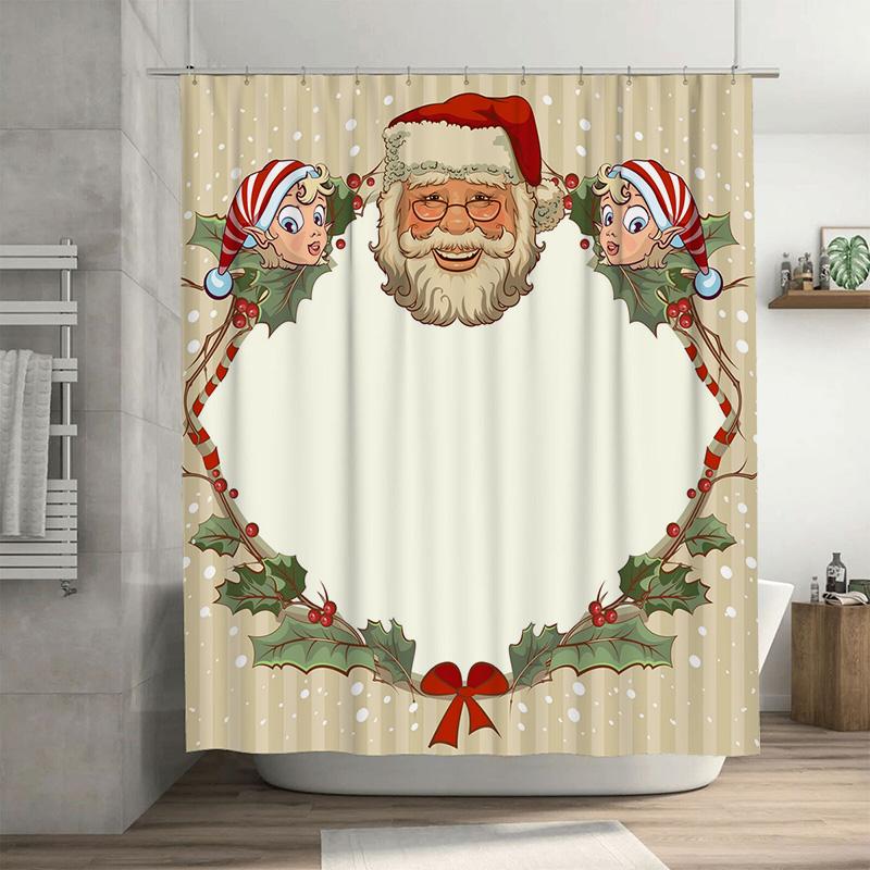 

Tu Christmas Shower Curtain Festive Holiday Decor Farmhouse Style Bathroom Set Waterproof Xmas Pattern Home Textile Wall Hanging W60H190(CM)-1 Pcs