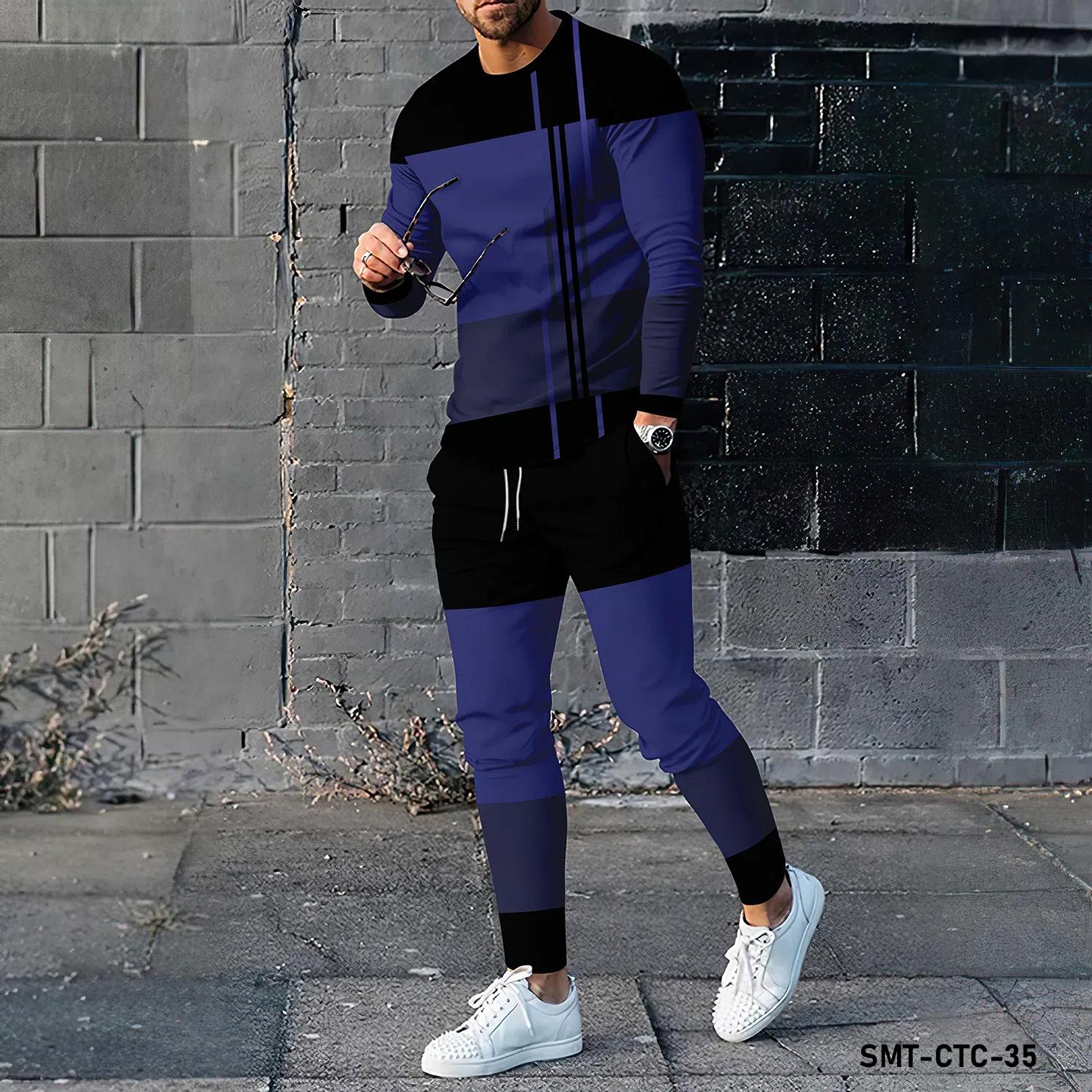 

Полосатый узор 3D печать новый мужской комплект футболка с длинными рукавами и брюки модная одежда спортивная одежда комплект из двух предметов M