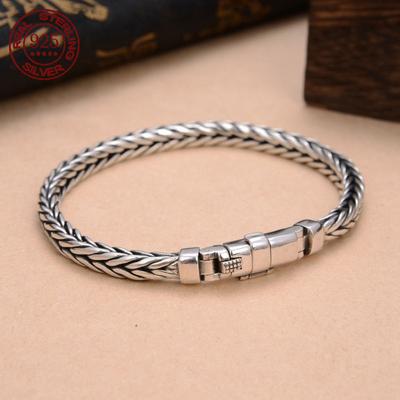 100% S925 Sterling Silver Handmade Woven Retro Domineering Style Personality Keel Man Woman Pure S925 Silver Bracelet Jewelry