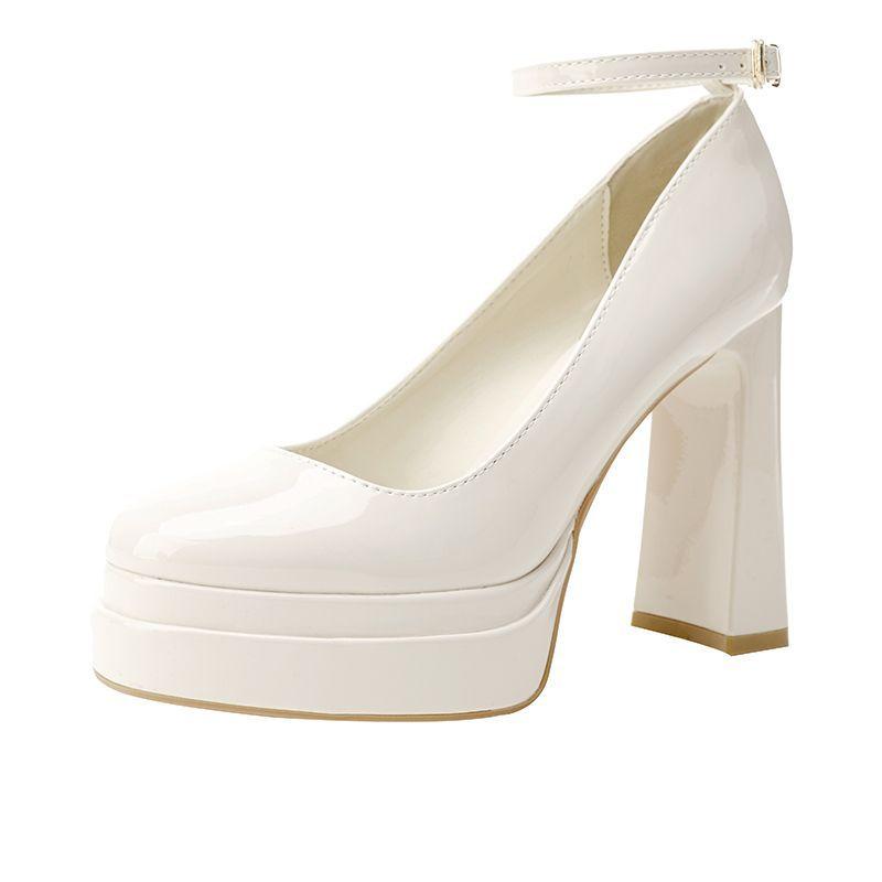 Small white high heels women thick heels not tired feet patent leather host car show model waterproof table super high heel single shoes