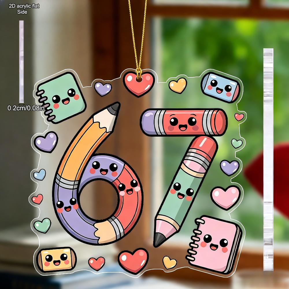 Number 67 Hanging Ornament - Acrylic Six & Seven Pendants with Pencil-Shaped Hanging Loop, Graduation Decorations Suitable for New Year
