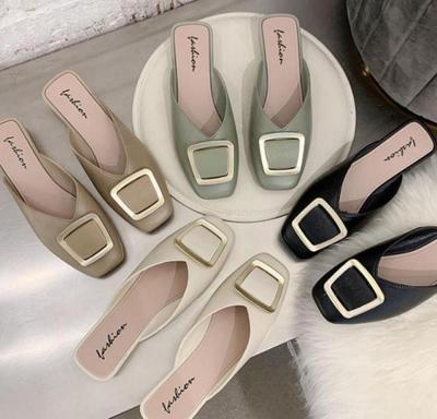 Maogu Mules mit eckiger Zehenpartie, niedrigem Absatz, bequeme Damensandalen, modische lässige Damen-Slipper, flach, 2024 Damen-Slipper Sommer elegant