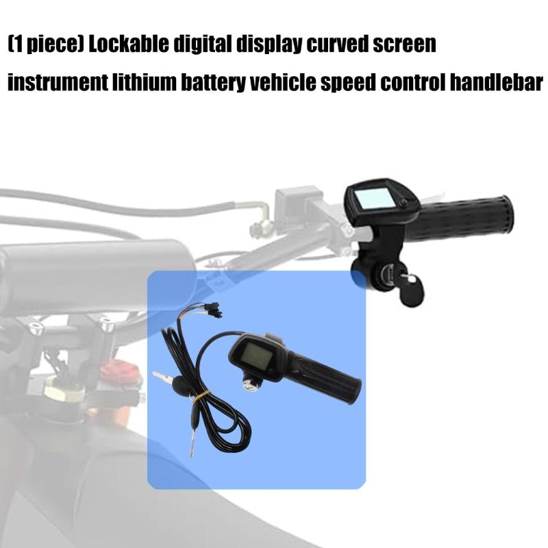 Lithium Powered Bike Throttle With Curved Speedometer Screen & Security Lock Mechanism Rubber Throttle Handle for Ride