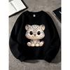 Kids Unisex Pink Crewneck Sweatshirt, Cute Cartoon Snow Leopard Print Long Sleeve Pullover, Soft Casual Sweatshirt for Boys Girls Over 4 Years Old