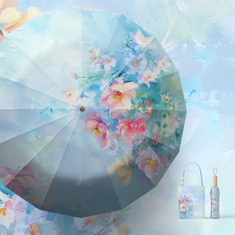 

Складной зонт Женский Погода и дождь Двойного назначения Солнцезащитный УФ-защита Солнечный зонт Усиленный Утолщенный solid wood&16K