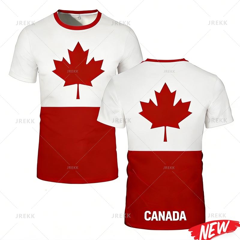 T-shirt da uomo con motivo bandiera canadese Nuova Stampa 3D Foglia d'acero Manica corta T-shirt Asciugatura rapida Estate Esterno Girocollo Magliette