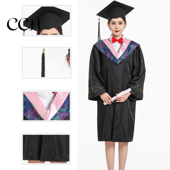 Graduation Ceremony Attire Bachelor Uniform Matte Gown Cap Tassel Set V-Neck Long Sleeve Commencement Outfit Robe And Ceremonies Photo Props Suit